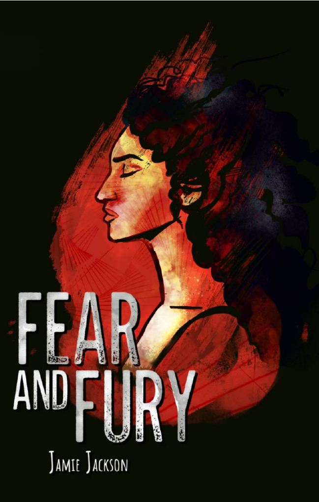 The cover of Fear and Furty features a woman's face in profile against a red backdrop.
