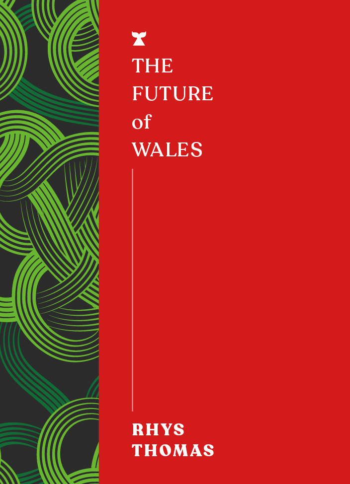The cover of The Future of Wales is red with a pattern of interlocking circles in green running vertically down the spine